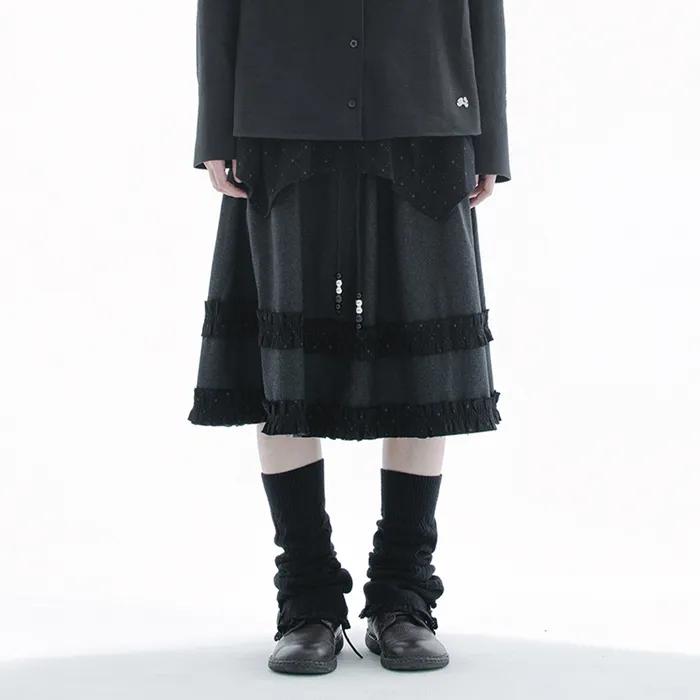 Argyle cape midi skirt (Black)