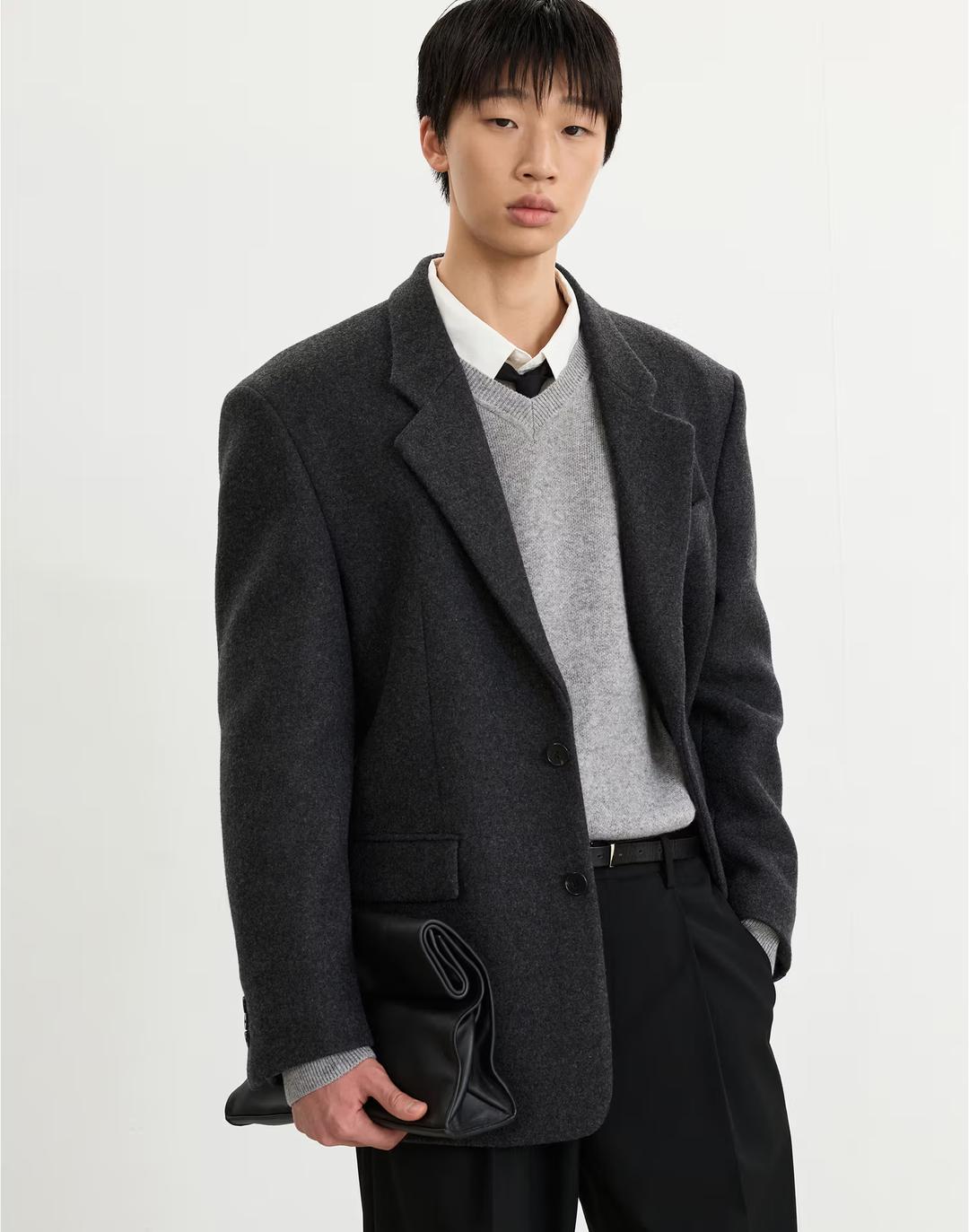 Heavy Wool Oversized Blazer (Grey)