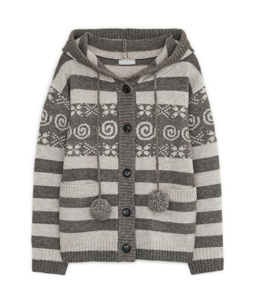 엔젤 윙 후드 폼폼 가디건 (브라운)