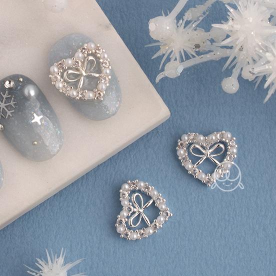 큐빅122 하트 진주리본 네일파츠