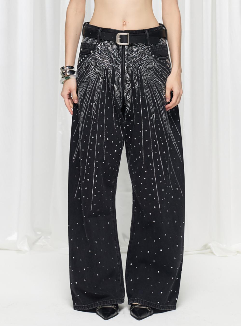 All-Over Cubic Detail Wide Jeans