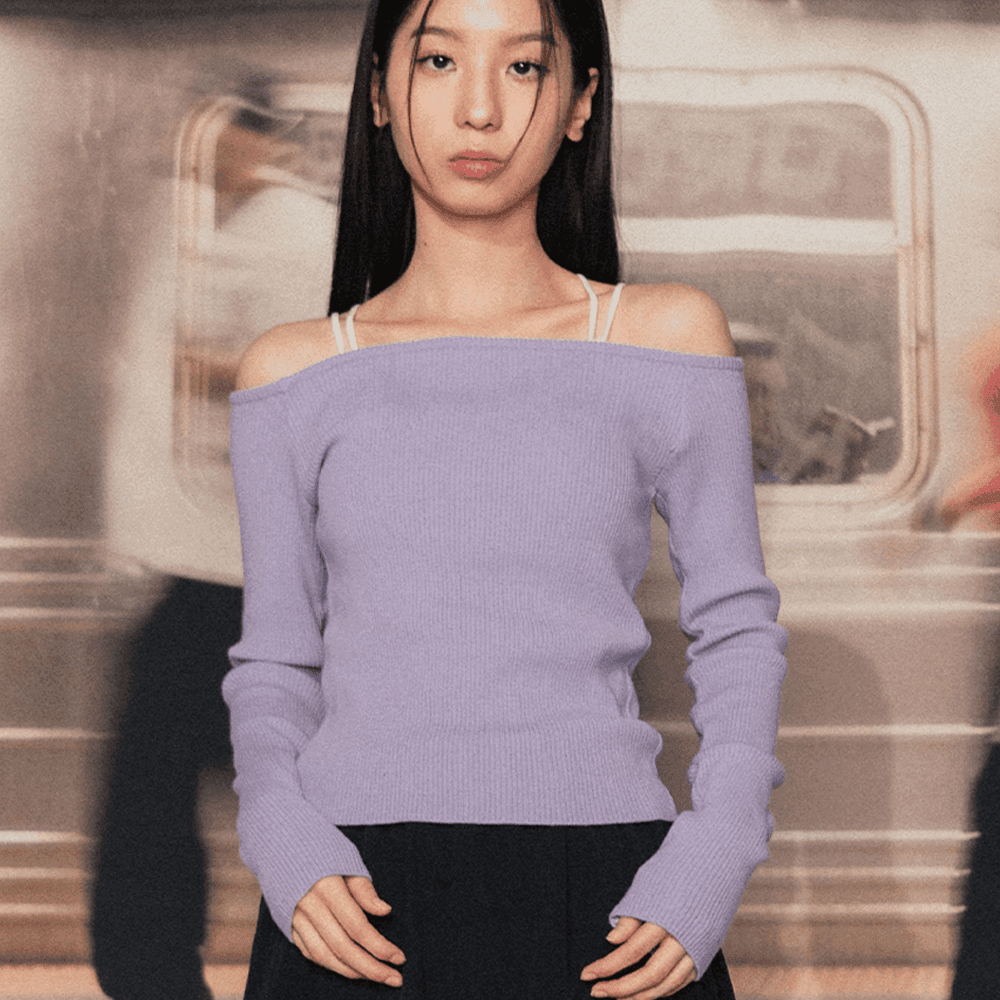 이지 오프숄더 니트 퍼플