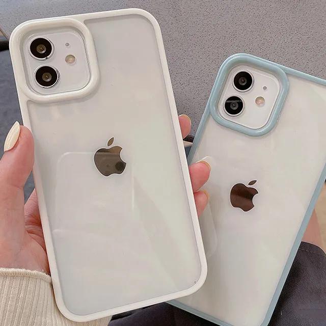 아크릴 아이폰 범퍼 테두리 심플 투명 실리콘 기본 화이트 블루 우정 커플 핸드폰 휴대폰 애플 폰 케이스 아이폰케이스 7 8 SE2 X 11 12 프로 13 미니 14 15 프로맥스
