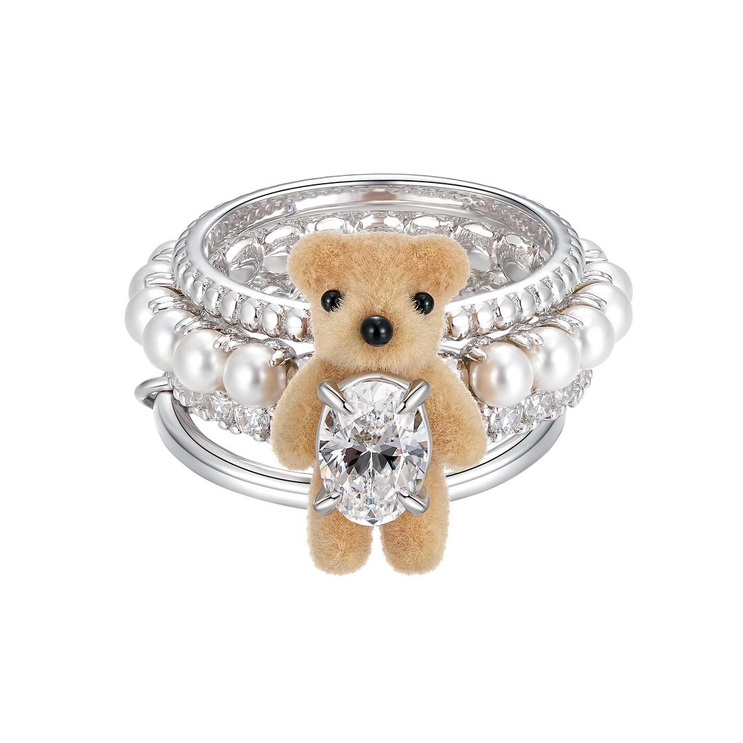 Paradise / Mini Flocked Bear Layers Pearl Ring - 11