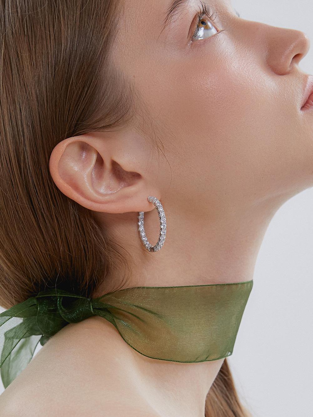 에센스 실버(W) 테니스 원터치 귀걸이 XL 화이트 HL4E55419W9XXX