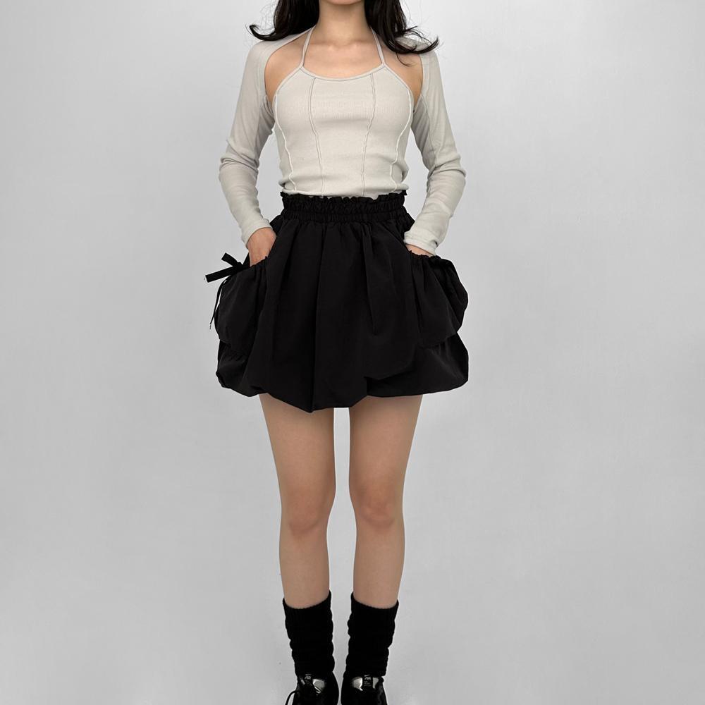 [고퀄리티/개인소장] 벌룬 리본 포켓 미니 밴딩 스커트 2COLOR * 풍성한 실루엣