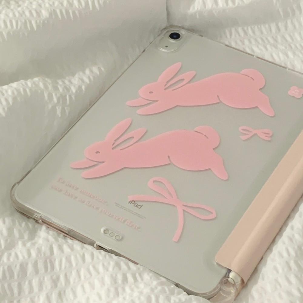 Vintage rabbit | 스마트 커버 아이패드 케이스 - Peach pink
