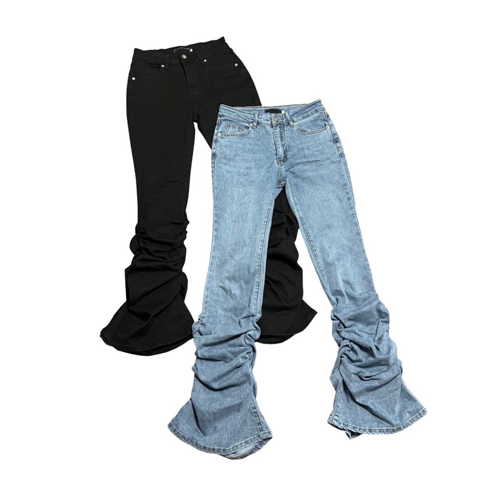 Spring bootcut shirring spandex denim pants (2color)