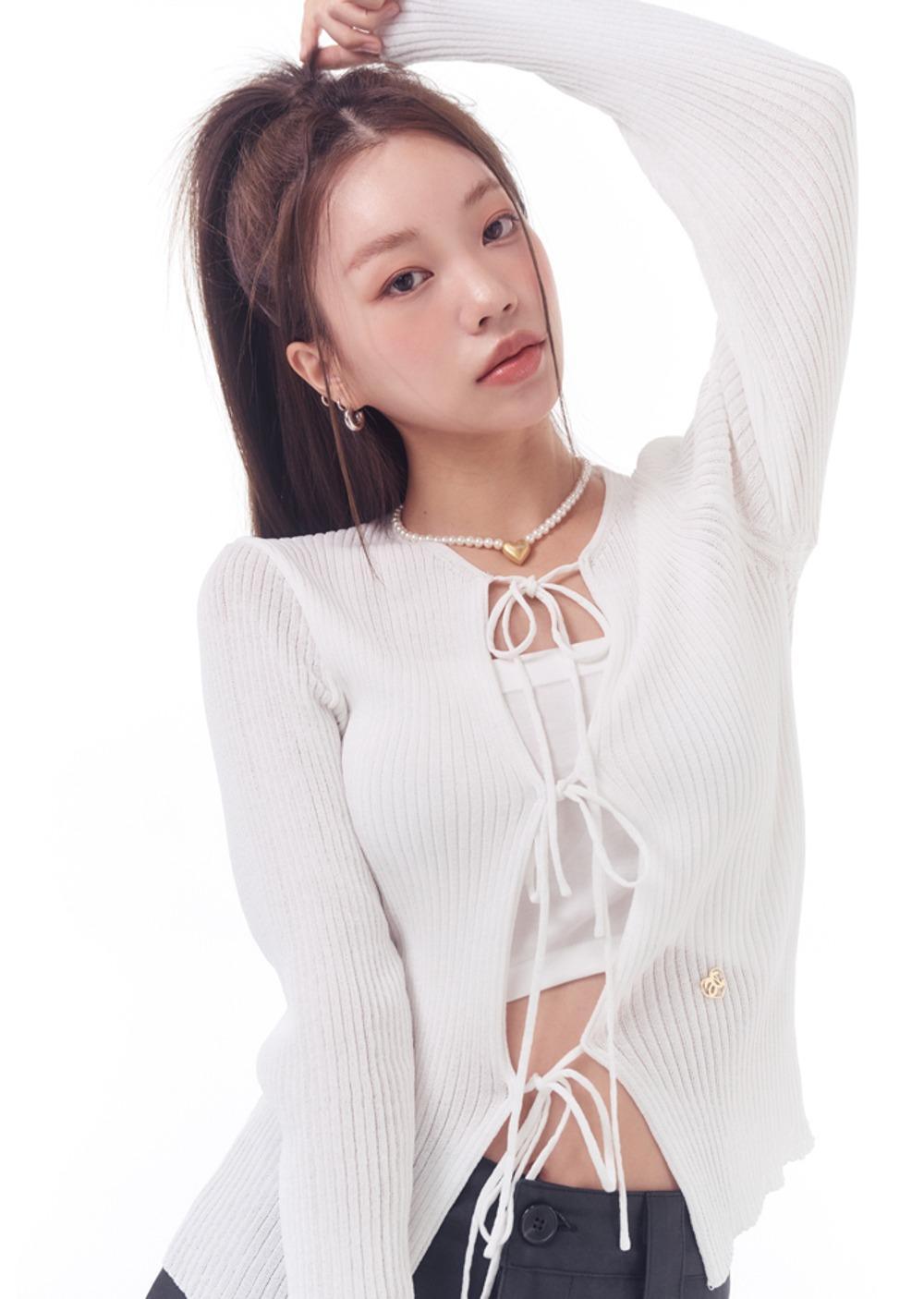 RIBBON STRING KNIT CARDIGAN_WHITE