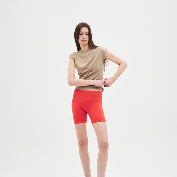 JEANNE SHIRRED CAP SLEEVE KNIT TOP BEIGE