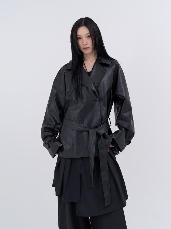 leather trench half jacket