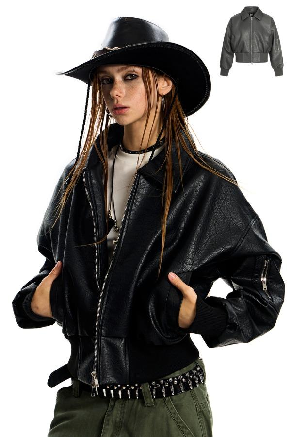SX-M-OVV-049 (25AW Crop Leather Jacket)
