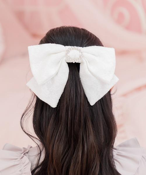 リングビジュ付きBIGリボンレースバレッタ