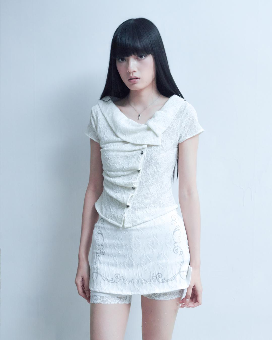 ASYMMETRIC ROSE CALLAR SHIRTS [IVORY]