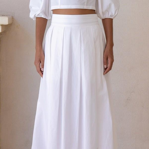 Isla White Pleated Maxi Skirt
