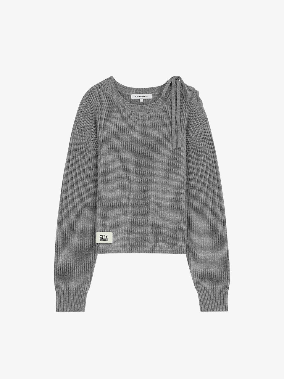 캐시미어 숄더 레이스업 니트_MELANGE GREY