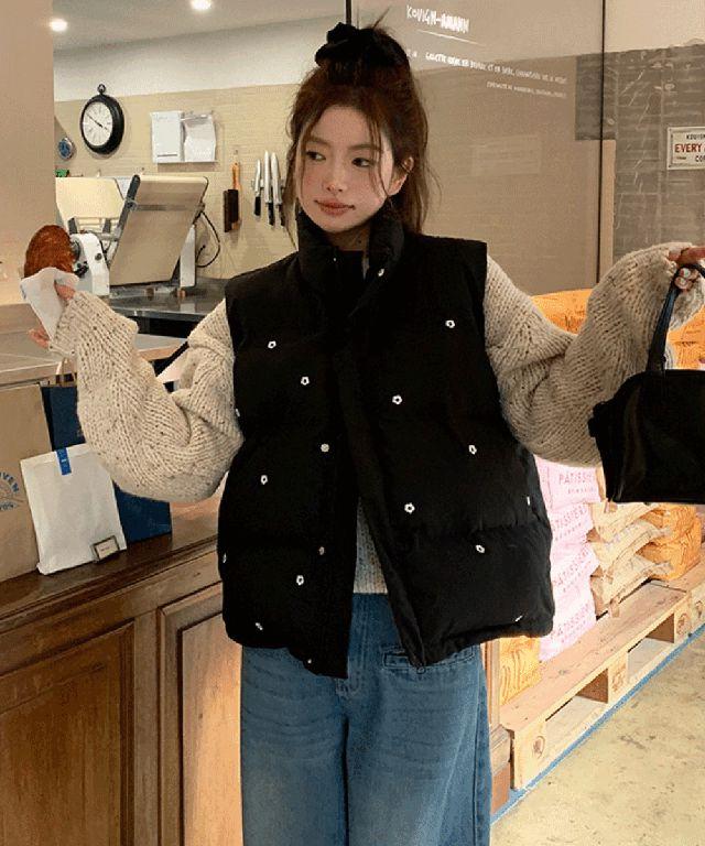 네임 플라워 패딩 조끼