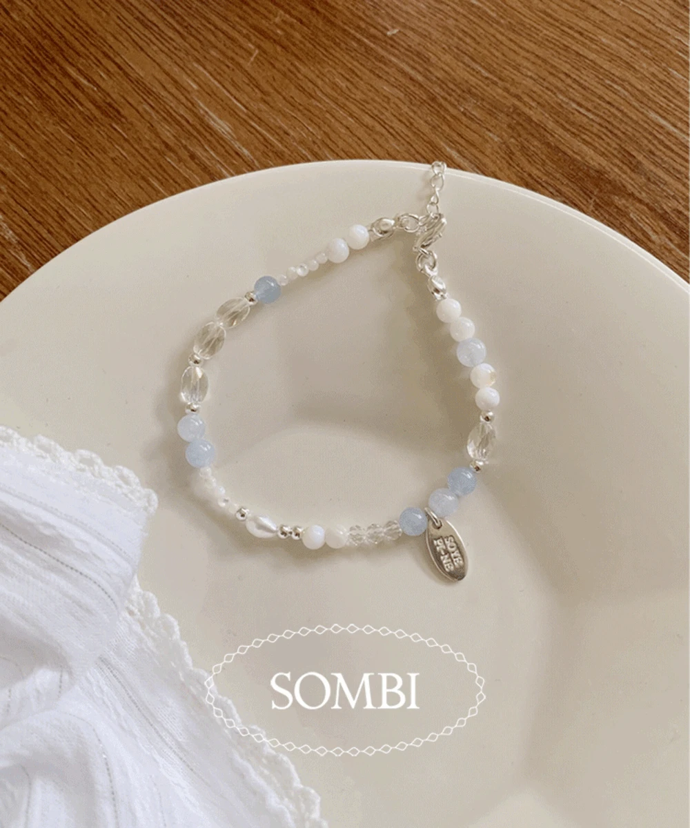 [SOMBI/silver925]  아쿠아마린 담수진주 자개 팔찌