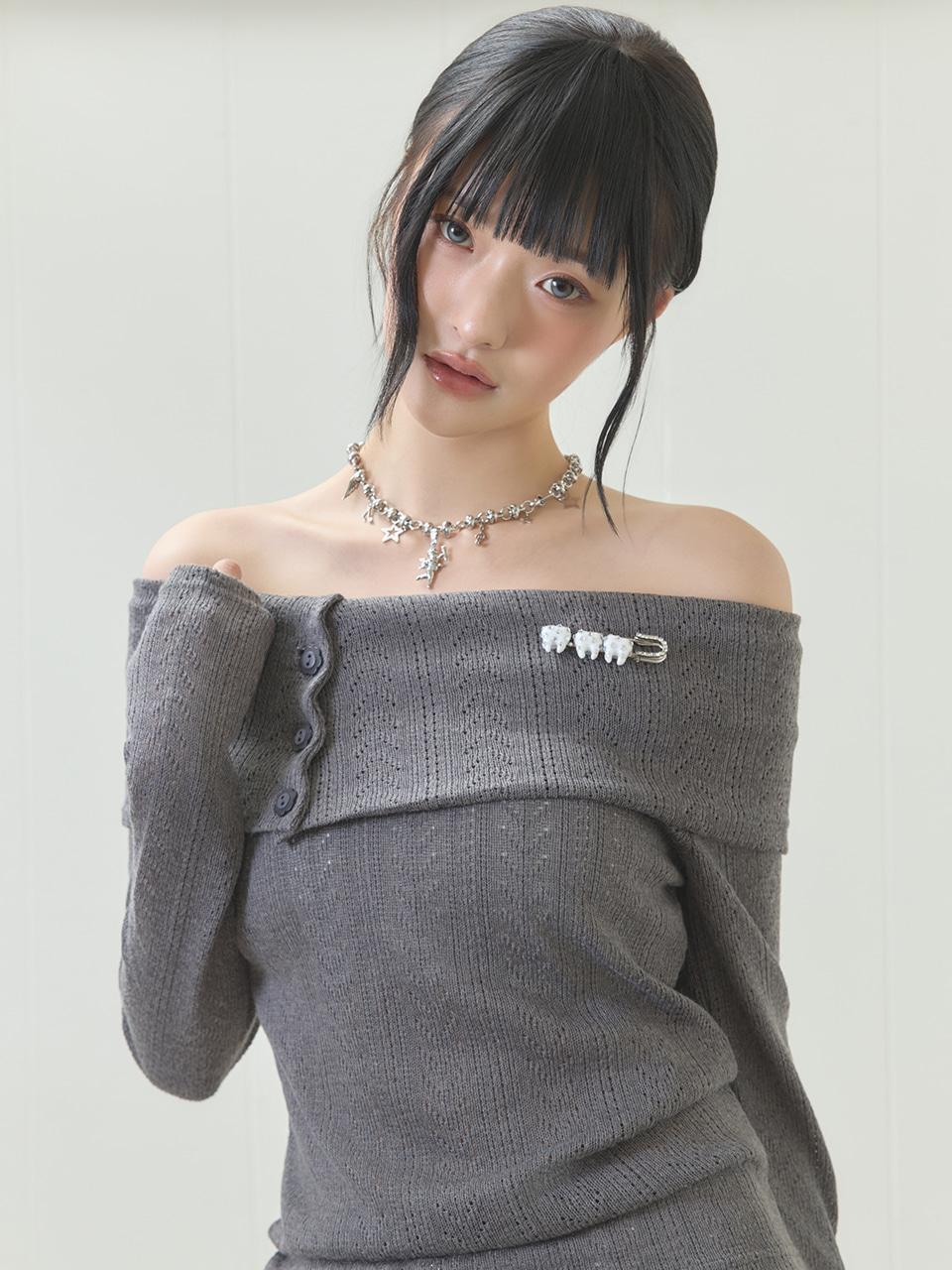 EL OFF-SHOULDER KNIT(CHARCOAL)