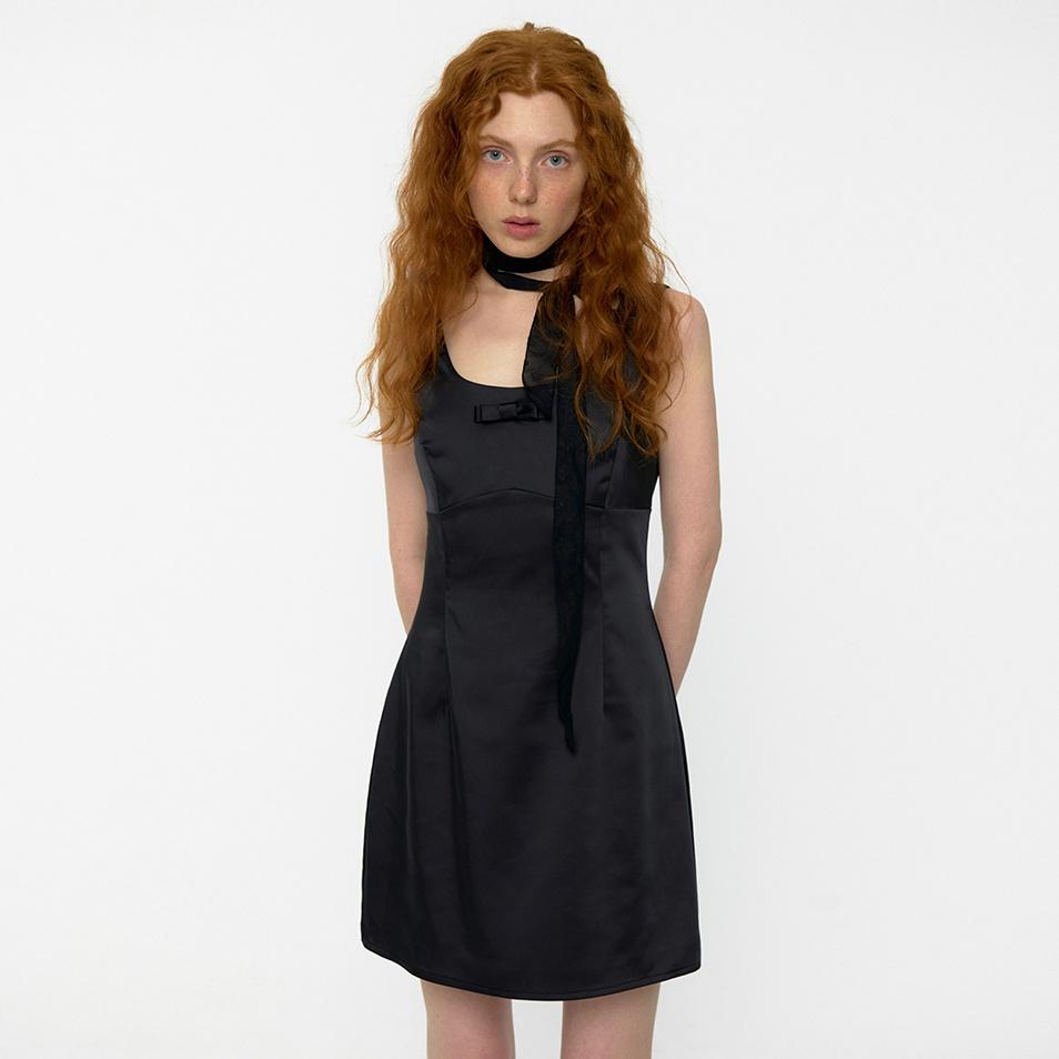 Prom Slim Satin Mini Dress (Black)