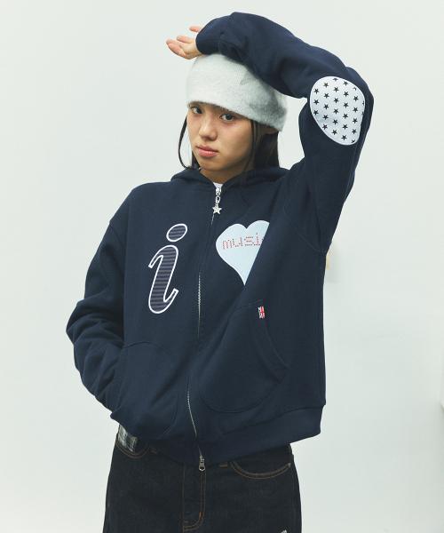I LOVE MUSIC ZIP UP HOODIE NAVY(CV2FFUM481A)