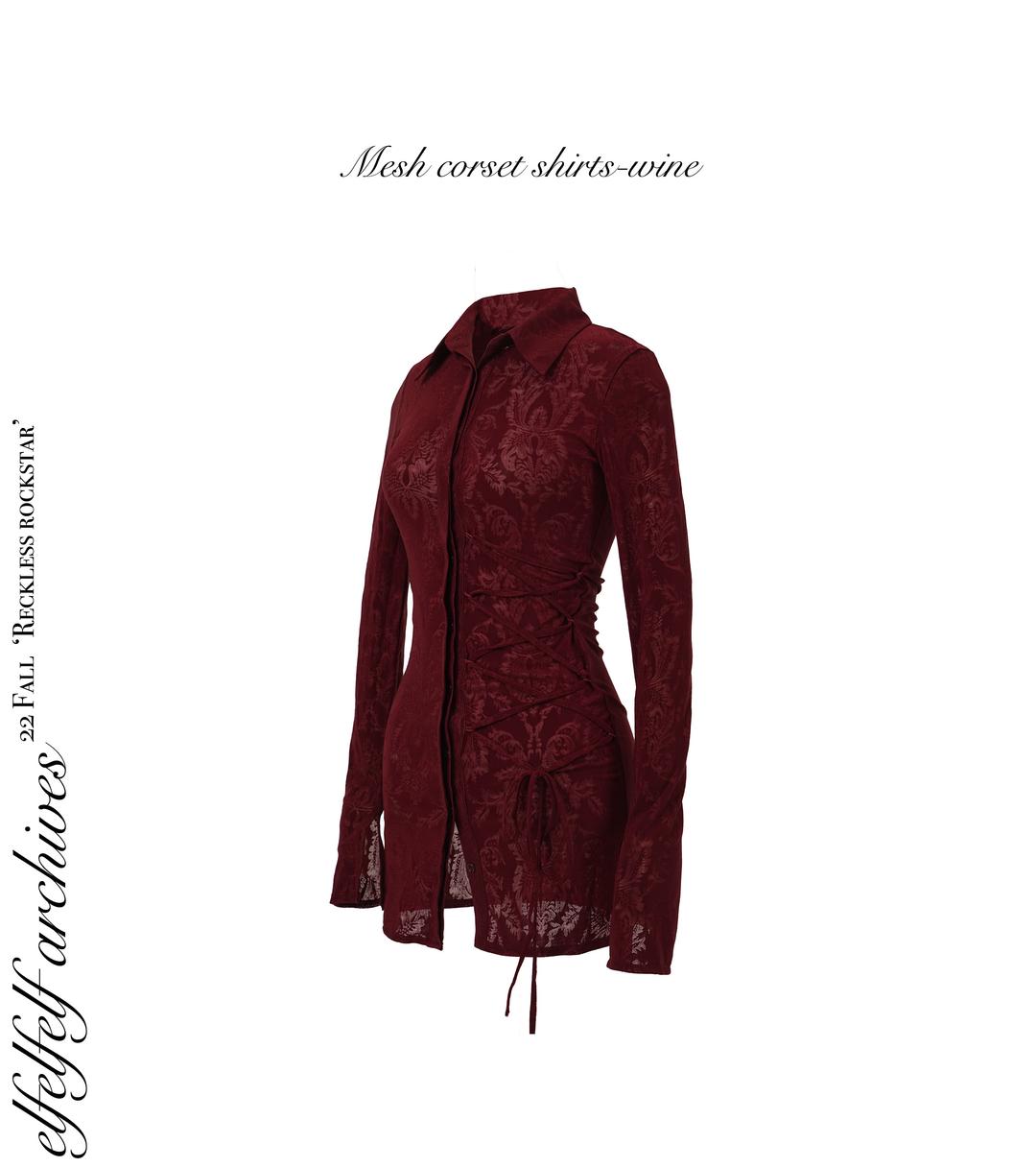 MESH CORSET SHIRTS -WINE