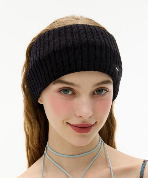 베이직 니트 로고 헤어밴드 _ 블랙