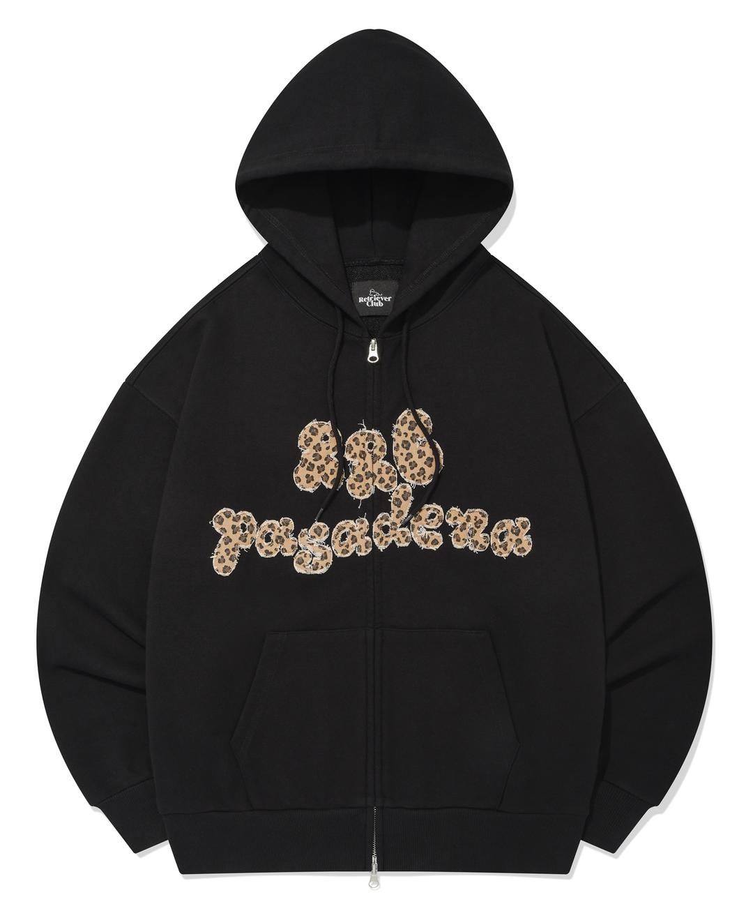 LEOPARD APPLIQUE HOOD ZIP UP [BLACK]