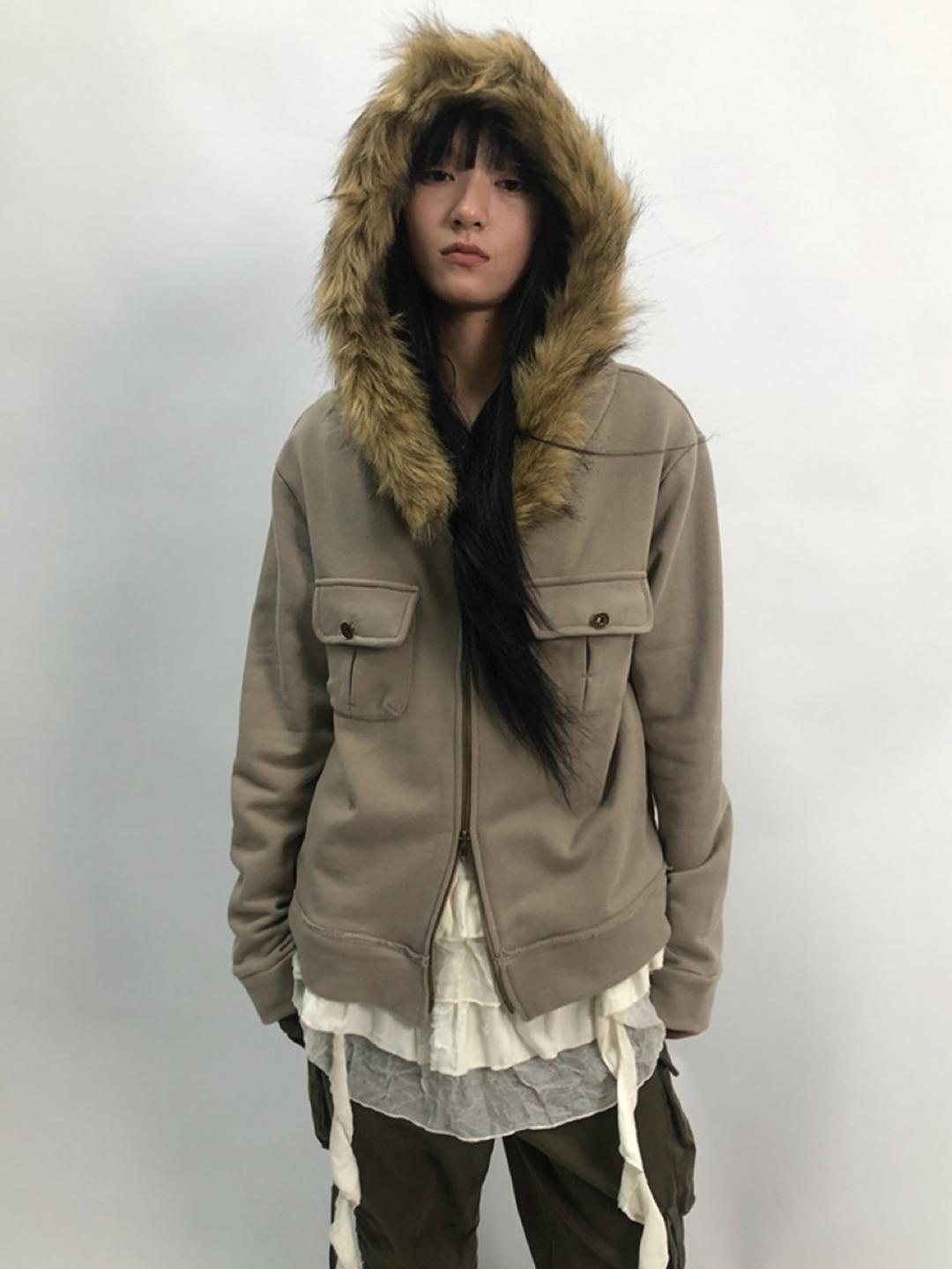 ang:project Fur Pocket Hoodie Zip-Up