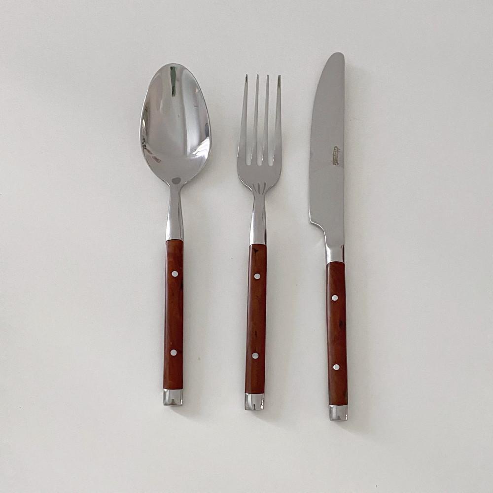 드로우데이 브라운 손잡이 커트러리 세트 (오크 우드 수저 포크)
