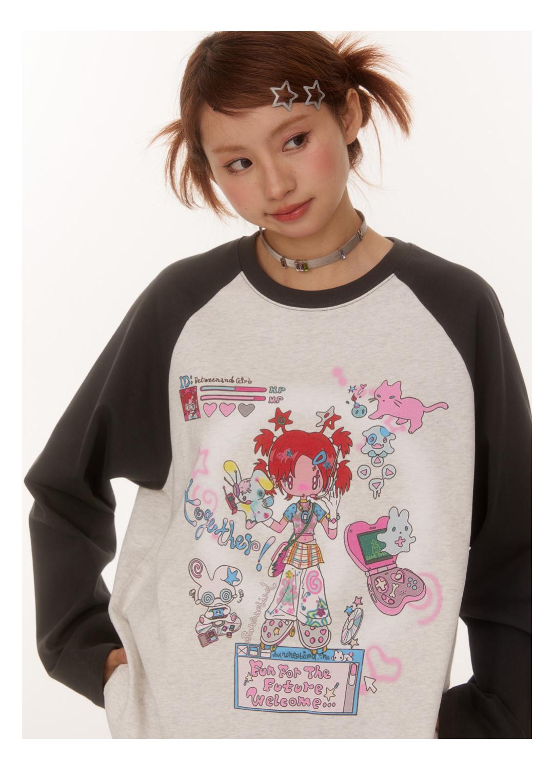 BETWEENAND Kitsch T-shirt 롱슬리브 키치 일러스트 그래픽 프린팅 캐릭터 티셔츠 긴팔