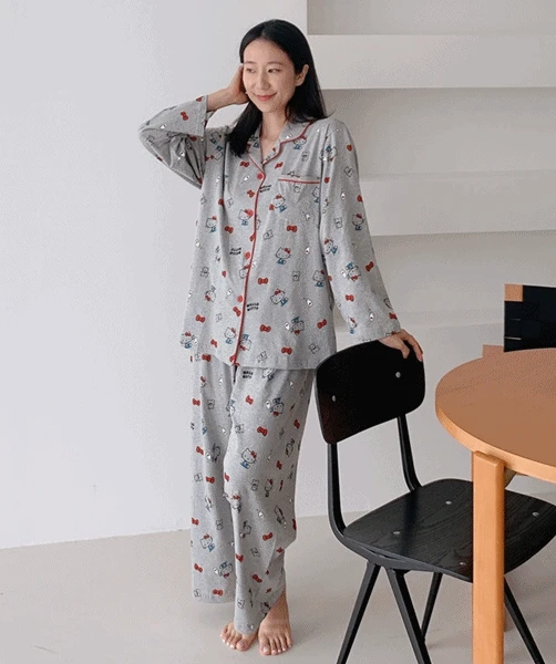 (산리오 정품) [여성] 그레이키티 긴팔 잠옷세트