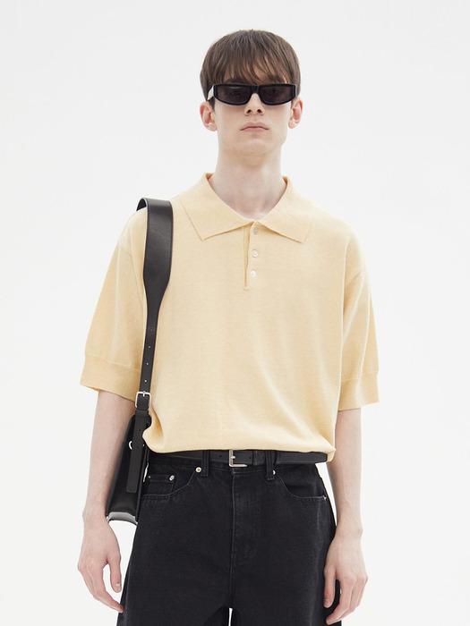 BLOUSON MINIMAL KNIT POLO SHIRTS(LIGHT YELLOW)