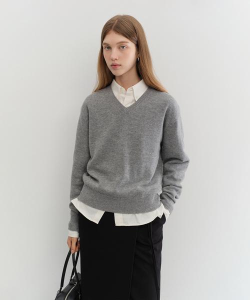 UNISEX CASHMERE V-NECK SWEATER_UDSW5C105_MELANGE GREY