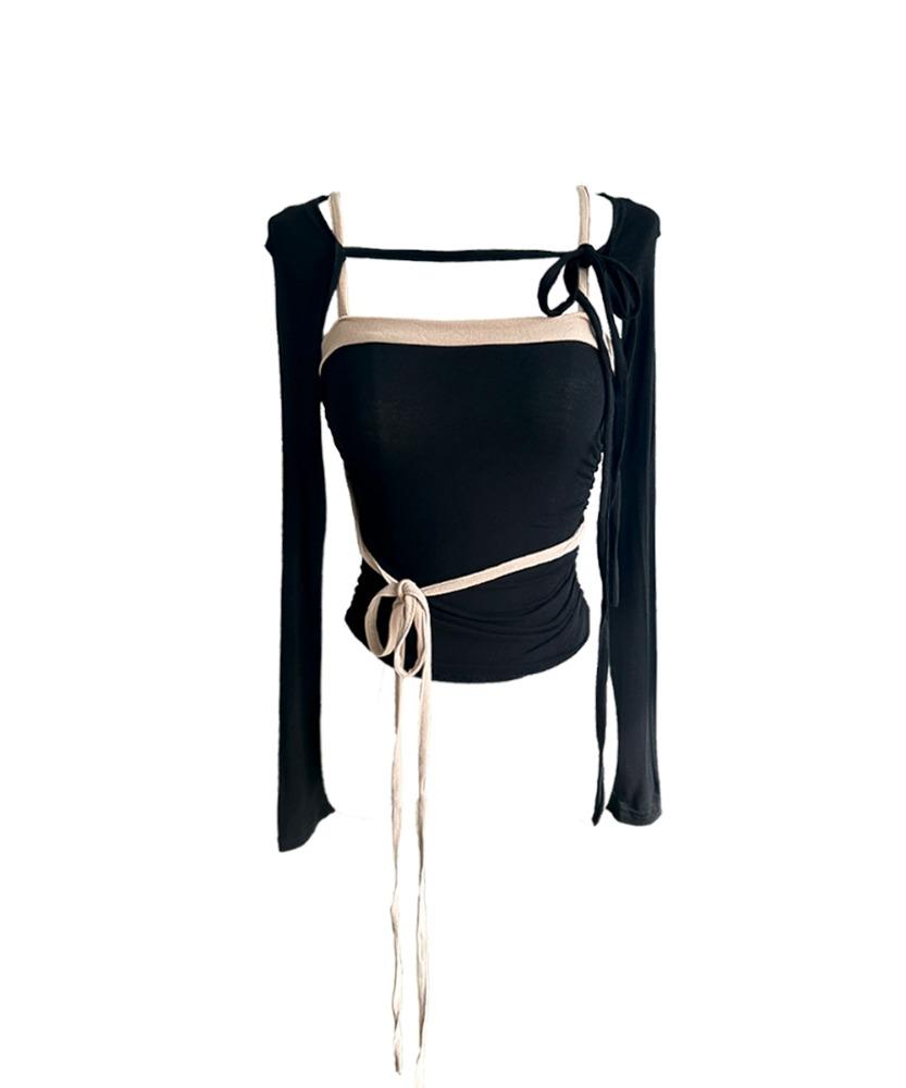 Black-beige strap bolero set (2colors)
