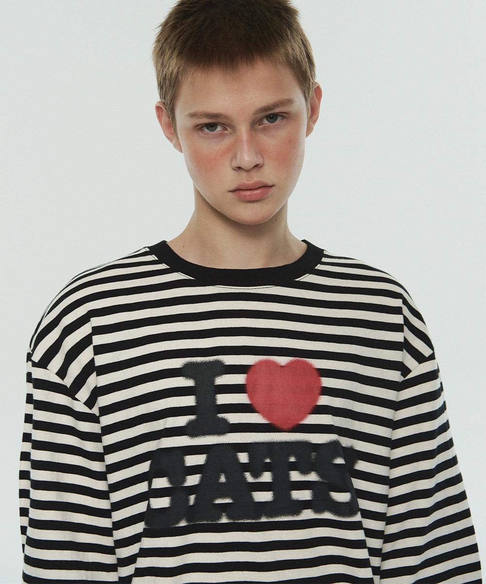 [IBC24UT01BK] I LOVE CATS STRIPE LONG SLEEVE