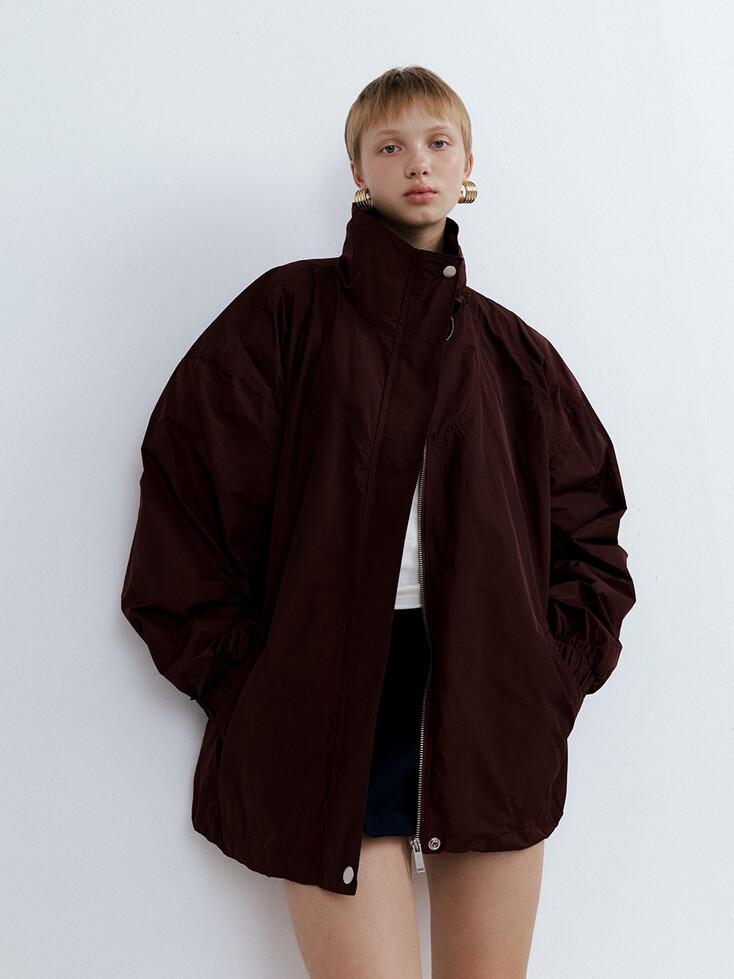 High-neck Wind Jacket_Burgundy