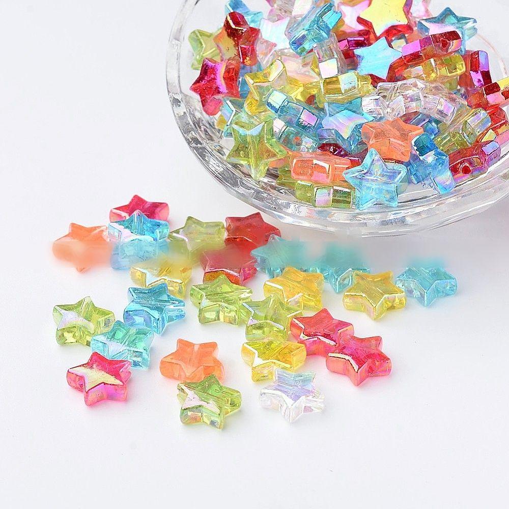 친환경투명아크릴비즈/별/AB컬러/믹스컬러/10x4mm/구멍:1.5mm/약100Pcs/봉지