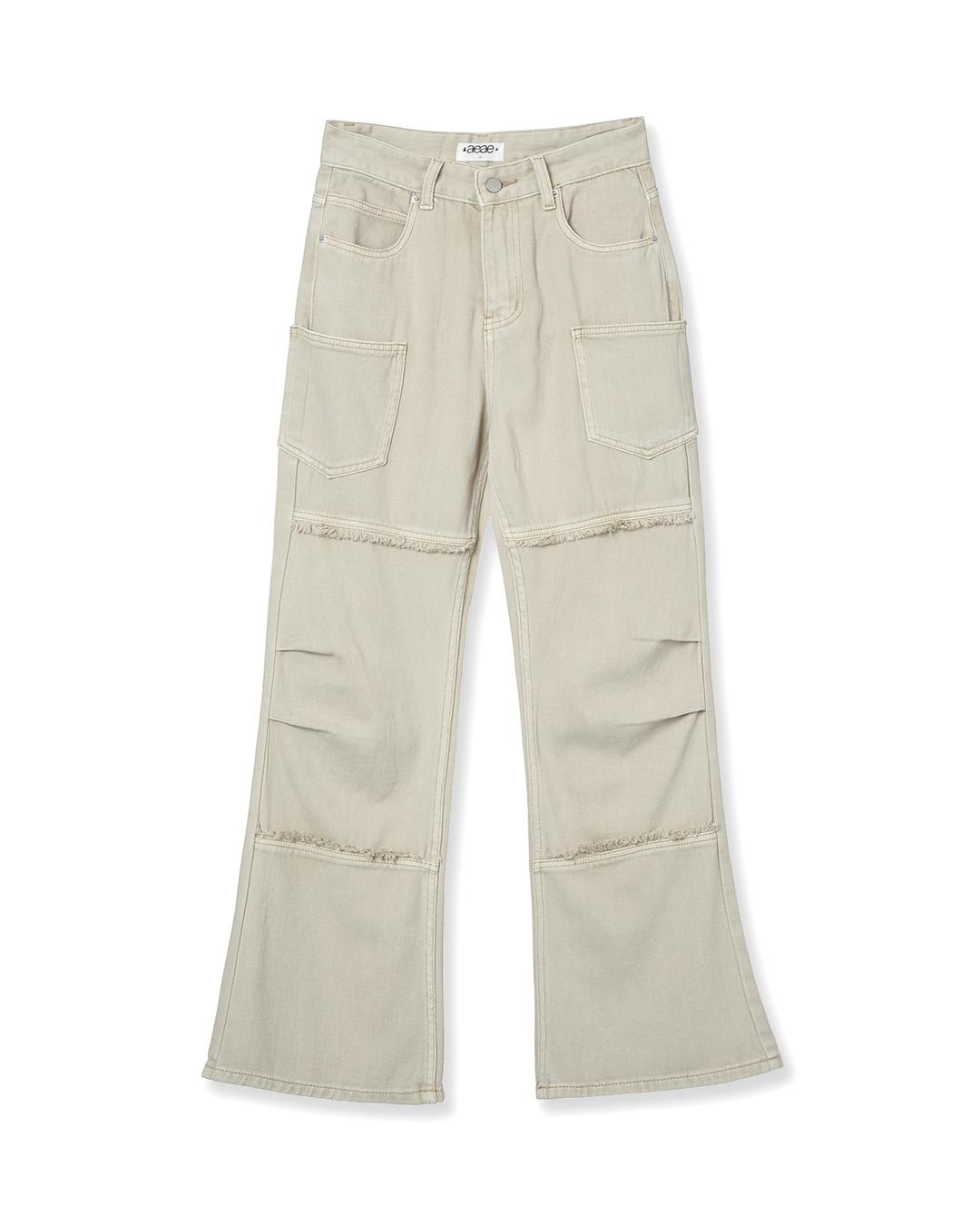 RAW EDGE FLARE JEANS [BEIGE]