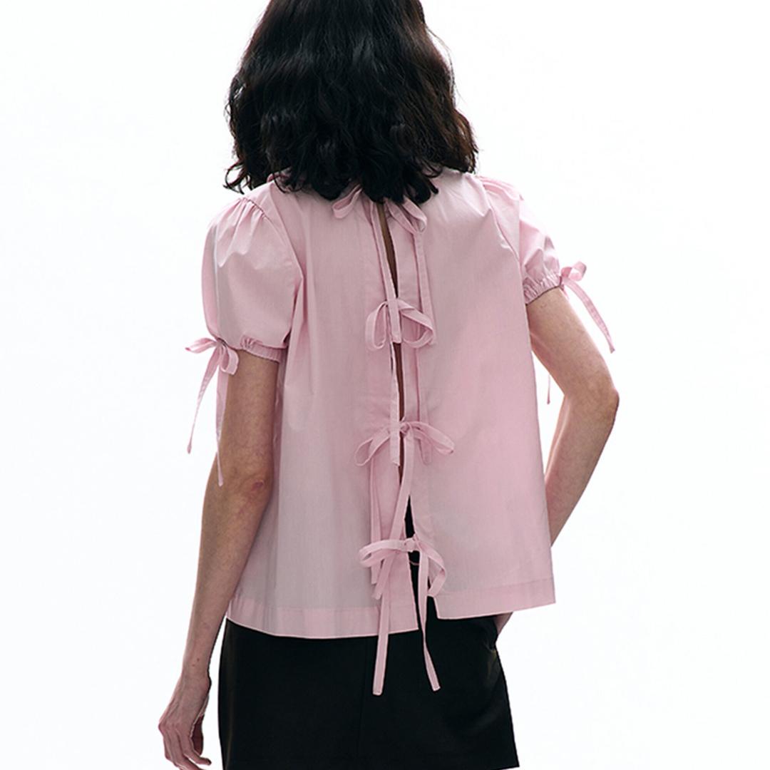 OPEN BACK RIBBON PUFF BLOUSE_PINK