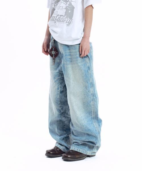 Stitched Baggy Denim Pants (Blue)