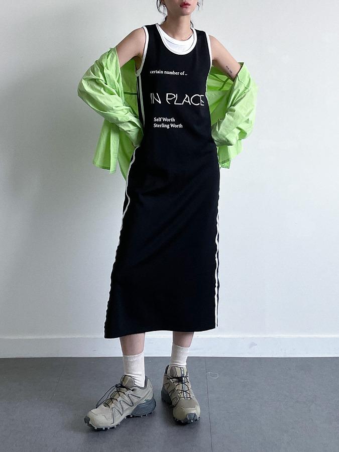 플레이스 쫀쫀 롱 배색 라인 원피스