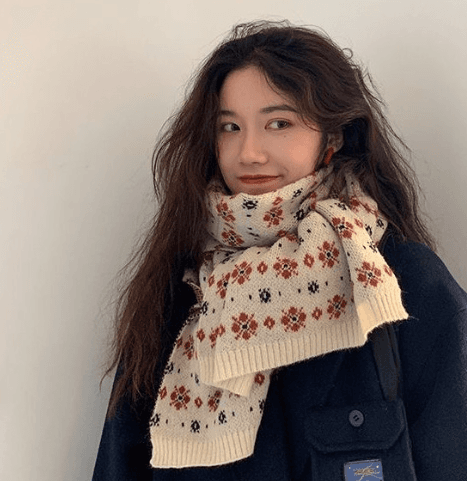 [2color] 목도리 머플러 눈꽃 겨울 남녀 공용 커플 화이트 블랙 스카프 울 니트 크리스마스