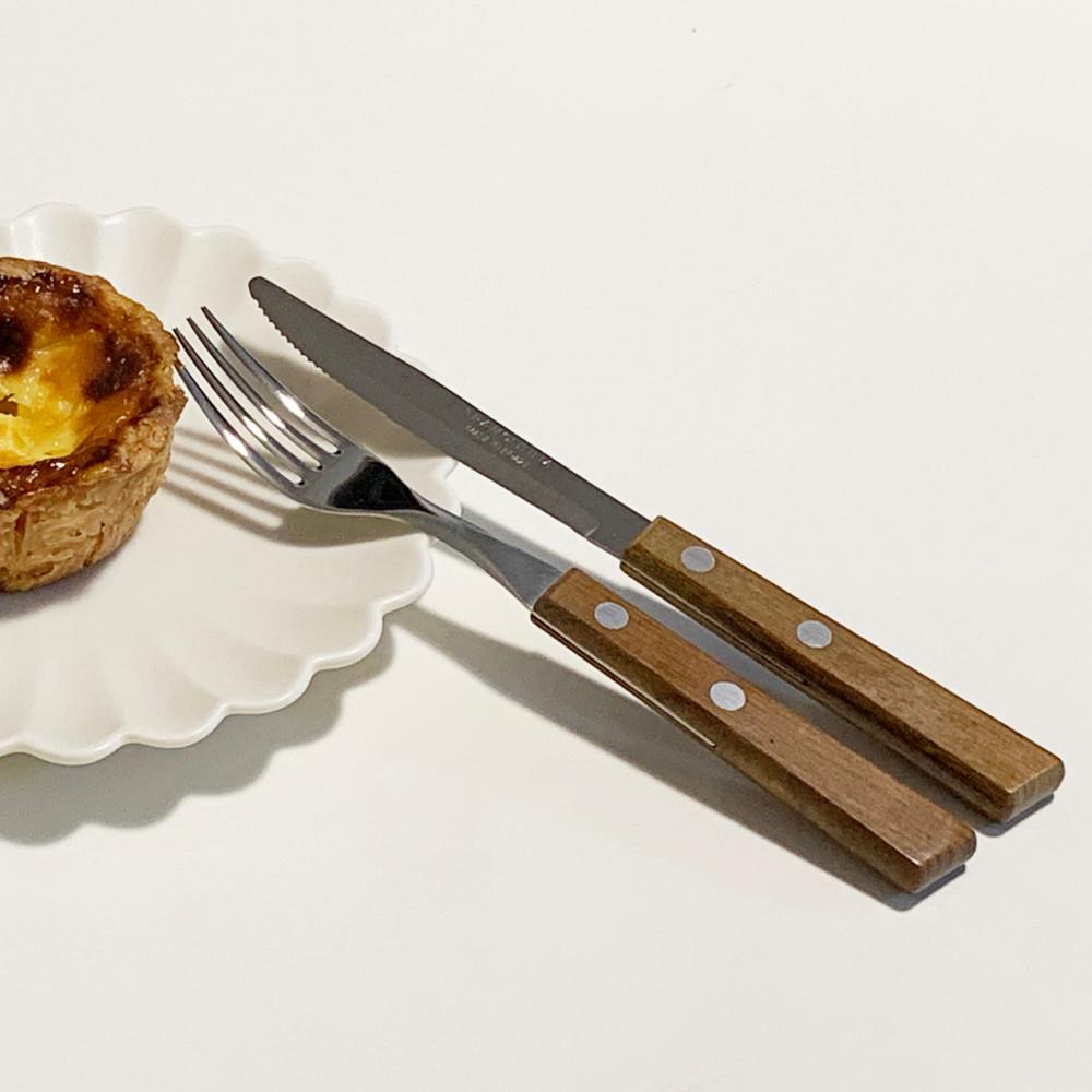 트라몬티나 커트러리 카페 레스토랑 트레디셔널 천연원목 디저트 나이프 포크 2종세트