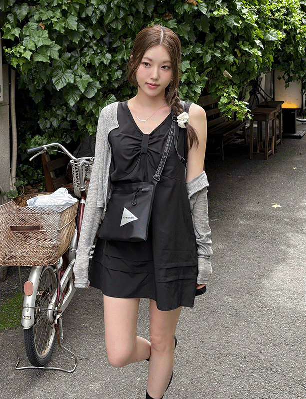 데이인 피치 리본 셔링 나시 원피스