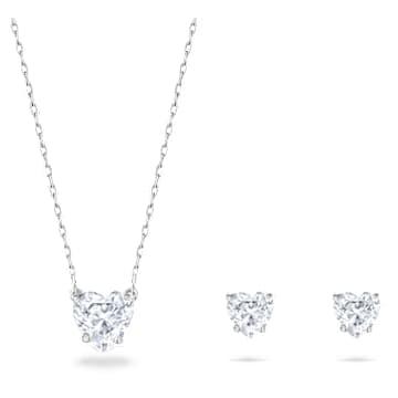Stilla Attract set, Heart, White, Rhodium plated