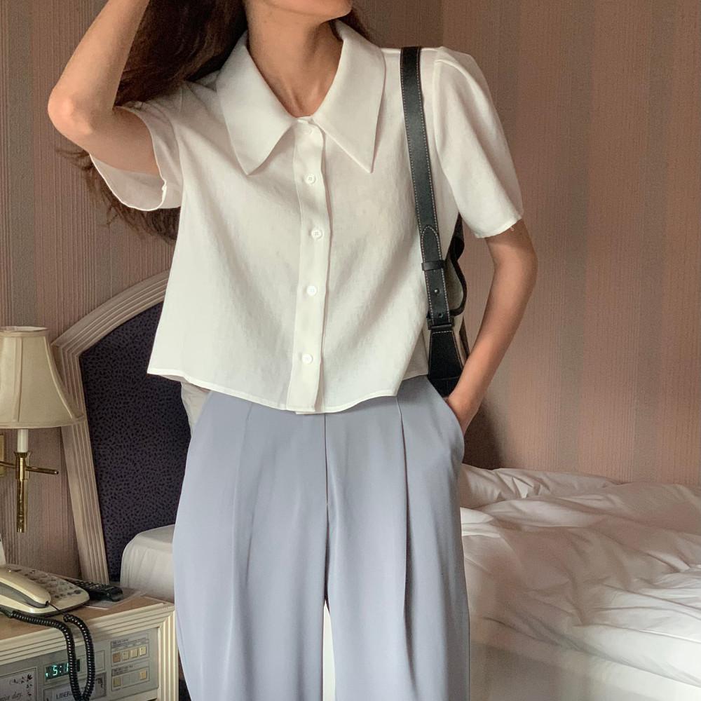 [국내제작/면100] 티어 여자 여름 반팔 세미 크롭 블라우스 4color 하객 데일리