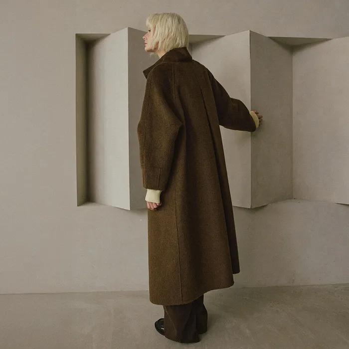 캐시미어 핸드메이드 하이넥 롱 코트 [브라운]