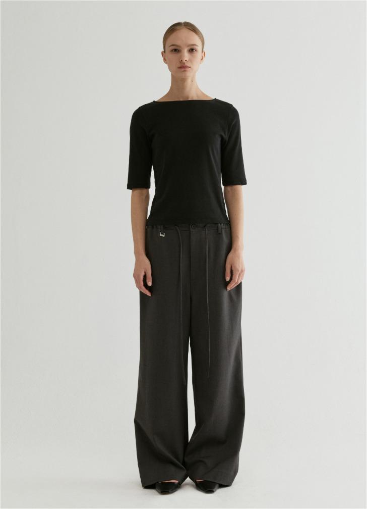 Wide Easy Drawstring Pants Charcoal Gray