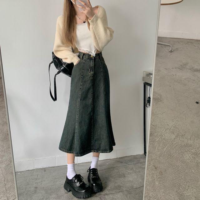 러플 데님 롱 스커트 청치마